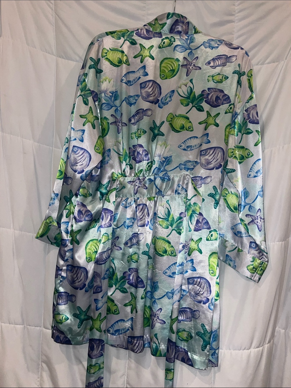 Victoria’s Secret Satin Tropical Under the Sea Purple and Green OS Mini Robe - Picture 2 of 9